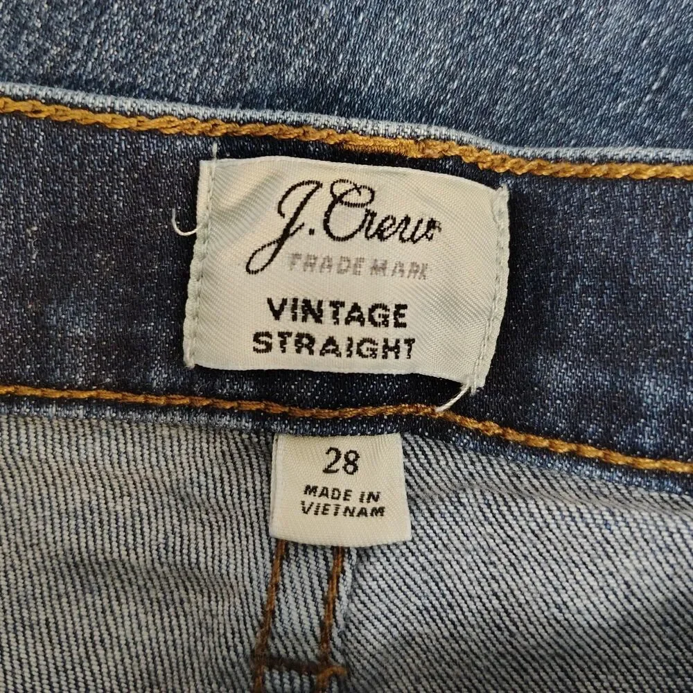J.CREW Vintage Straight Leg Crop High Rise 28 Women's Stretch Jeans Raw Hem